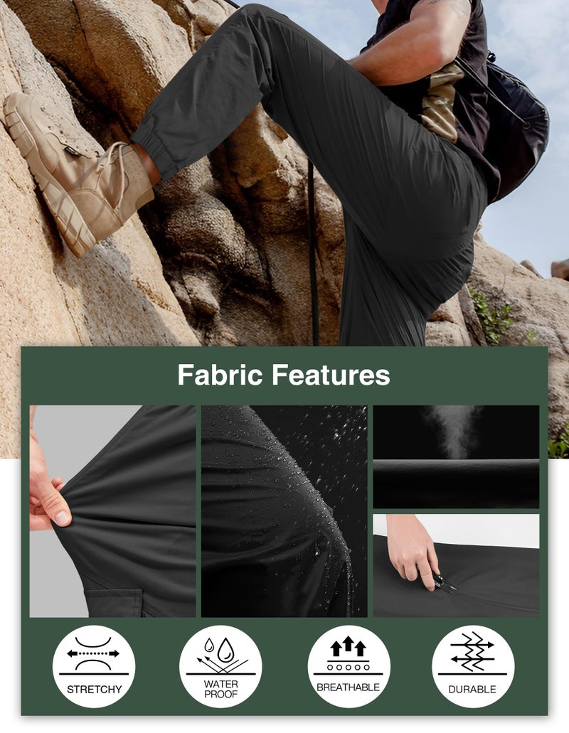 PULI Men's Waterproof Hiking Pants, Slim Fit Cargo Joggers, Stretch Quick Dry Outdoor Pants with Pockets Black 34 - Image 4